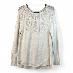 Chaps Womens Size Medium Cream Metallic Sweater Pullover Leaf Pattern